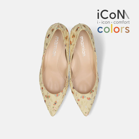 15%OFF：2025SS：iCoN COLORS：ポインテッドトゥ 和柄 パンプス（C76536）ベージュ花/mamian（マミアン）