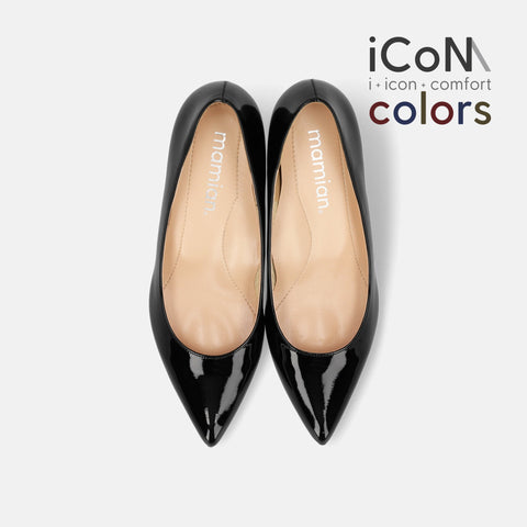 Basic Item SALE10%OFF：2024AW：iCoN COLORS：ポインテッドトゥ エナメル パンプス（C57171）ブラックE/mamian（マミアン）