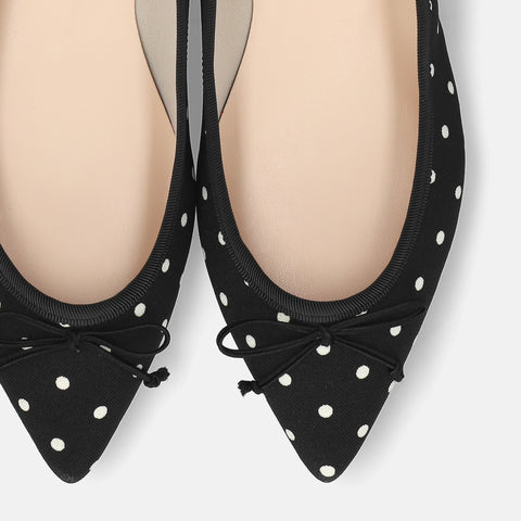 2026SSBI：ポインテッドトゥ フラット バレエシューズ（1333）ブラックドット/mamian（マミアン）