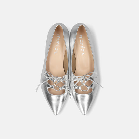 予約：レースアップ フラットシューズ（m17068）シルバー