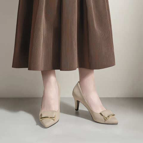 2025AW：バックルリボン付き アーモンドトゥ パンプス（lt7001）ベージュS/mamian（マミアン）