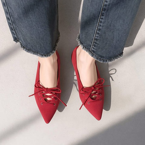 2025AW：レースアップデザイン フラットシューズ（m17060）レッドS/mamian（マミアン）