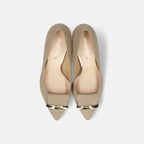 2025AW：バックルリボン付き アーモンドトゥ パンプス（lt7001）ベージュS/mamian（マミアン）