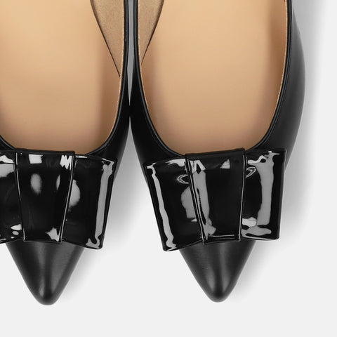 3,900円均一セール：ポインテッドトゥ リボン パンプス（m55226）ブラック/C/mamian（マミアン）