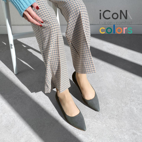 ラストワン50%OFF：iCoN COLORS：ポインテッドトゥ スエード フラットシューズ（C20142）チャコールS/mamian（マミアン）
