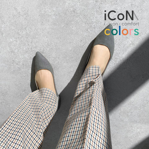 ラストワン50%OFF：iCoN COLORS：ポインテッドトゥ スエード フラットシューズ（C20142）チャコールS/mamian（マミアン）