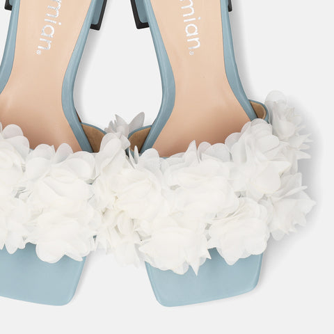 40%OFF：2025SS：ボリュームフリル フラットサンダル（m10bn14）ブルー/ホワイト/mamian（マミアン）