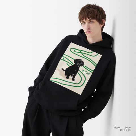 予約：urday【dog】アートワークスウェットプルパーカ（u-a-spk-0001-08）ブラック/urday（マミアン）
