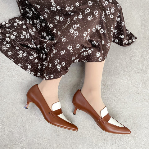 ラストワン50%OFF：ポインテッドトゥ ローファー パンプス（m55204）ブラウン/C/mamian（マミアン）